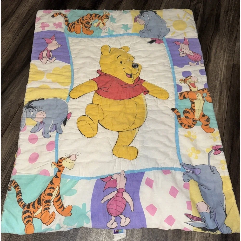 VTG Y2K Winnie the Pooh Comforter Baby Blanket & Receiving Blanket Disney 1994